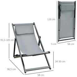 Pack de 2 tumbonas Thassos Outsunny plegables 5 posiciones gris