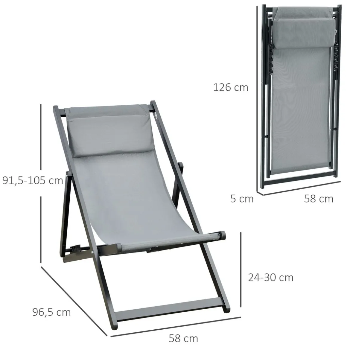 Pack de 2 tumbonas Thassos Outsunny plegables 5 posiciones gris