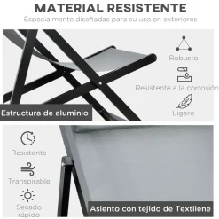 Pack de 2 tumbonas Thassos Outsunny plegables 5 posiciones gris