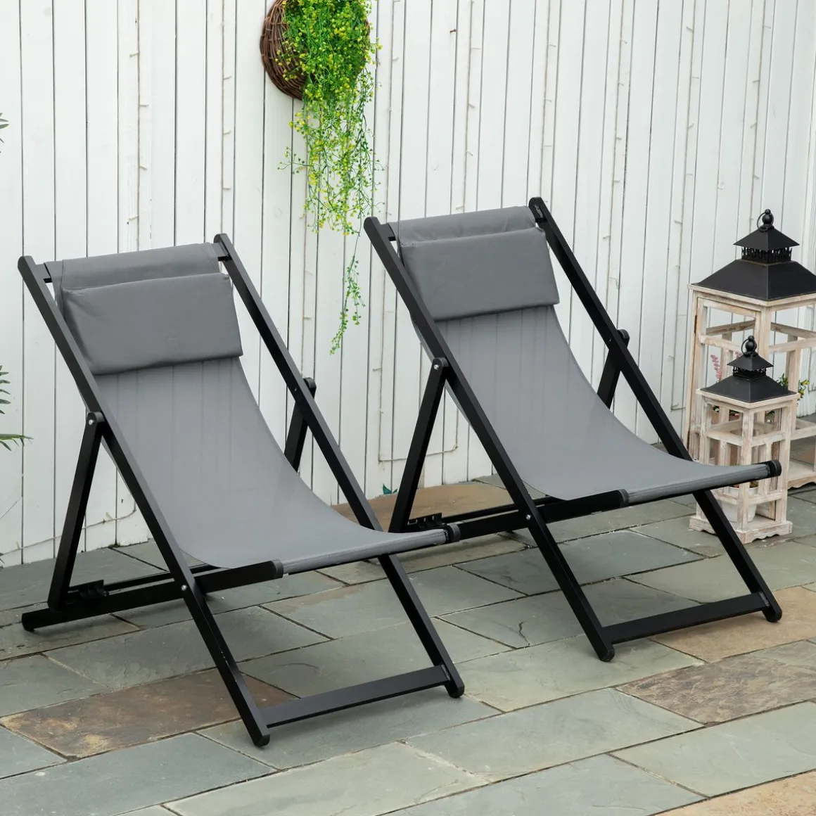 Pack de 2 tumbonas Thassos Outsunny plegables 5 posiciones gris