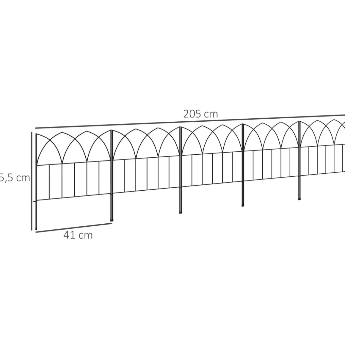 Pack de 5 vallas de jardín Margarita Outsunny personalizable negro 45,5x205 cm