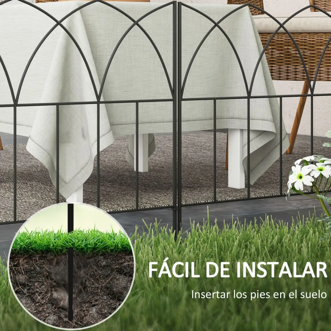 Pack de 5 vallas de jardín Margarita Outsunny personalizable negro 45,5x205 cm