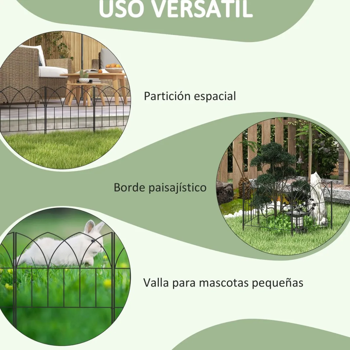 Pack de 5 vallas de jardín Margarita Outsunny personalizable negro 45,5x205 cm