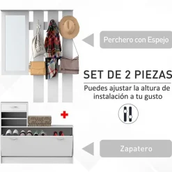 Pack mueble para recibidor multifuncional blanco