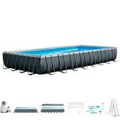 Pack piscina ultra XTR Intex 56368L + depuradora + escalera + clorador + cobertor + kit de mantenimiento + set voley gris 132x488x975 cm
