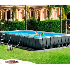Pack piscina ultra XTR Intex 56368L + depuradora + escalera + clorador + cobertor + kit de mantenimiento + set voley gris 132x488x975 cm