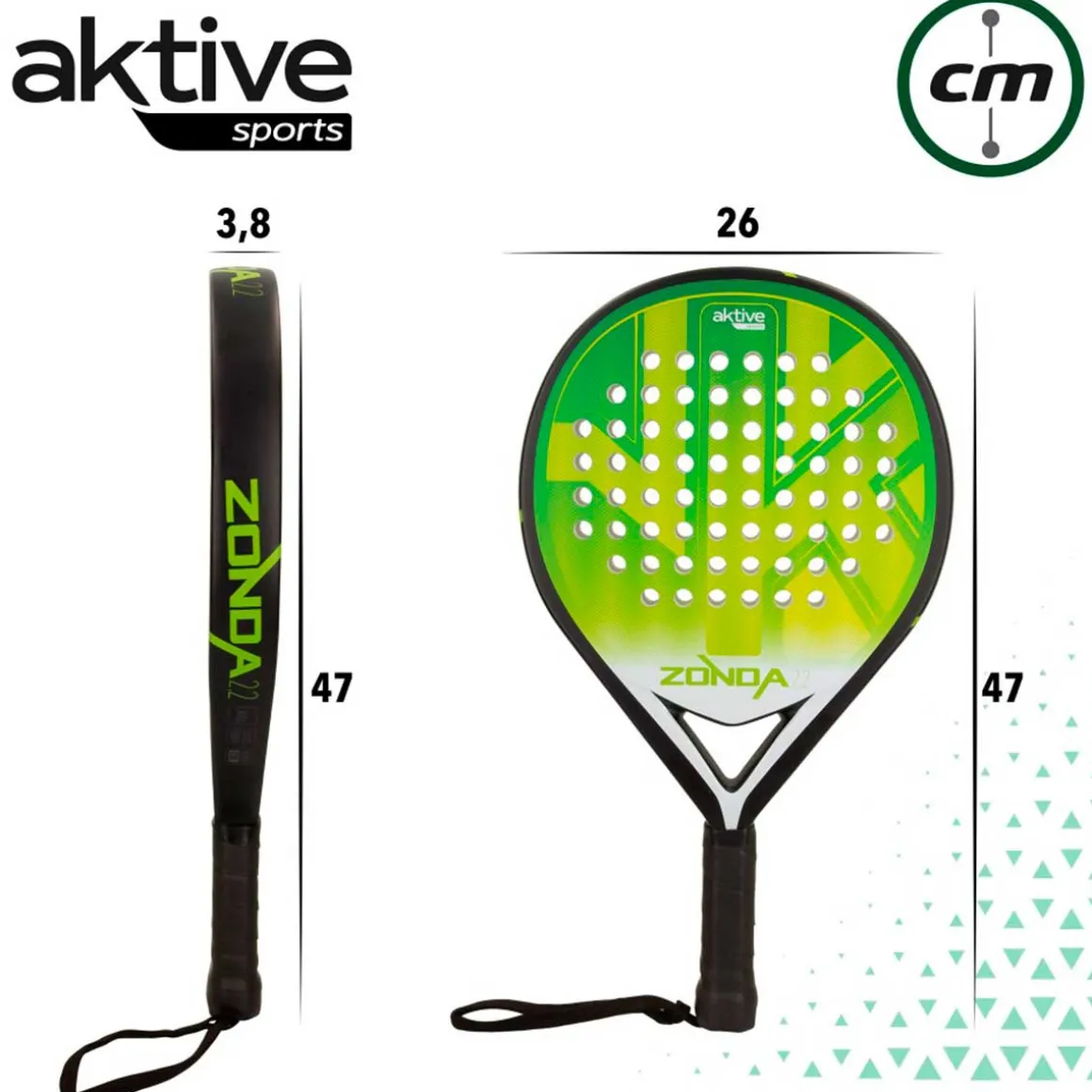 Pala de pádel Zonda 2.2 Aktive Sports fibra de vidrio forma lágrima verde