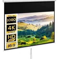 Pantalla de proyección Cinema Homcom 100'' altura ajustable blanco 158x236,8x8 cm
