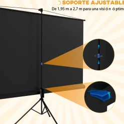 Pantalla de proyector portátil Homcom 100 pulgadas altura ajustable negro 136x135,8x8 cm
