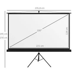 Pantalla de proyector portátil Homcom 100 pulgadas altura ajustable negro 136x135,8x8 cm