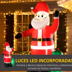 Papá Noel inflable Homcom con saco de regalos + luces LED + inflador multicolor 240x148x85 cm