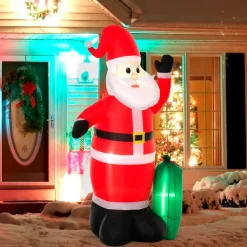 Papá Noel inflable Homcom con saco de regalos + luces LED + inflador multicolor 240x148x85 cm