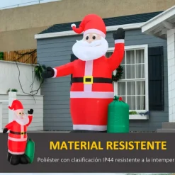 Papá Noel inflable Homcom con saco de regalos + luces LED + inflador multicolor 240x148x85 cm