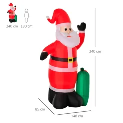 Papá Noel inflable Homcom con saco de regalos + luces LED + inflador multicolor 240x148x85 cm
