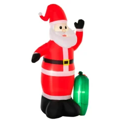 Papá Noel inflable Homcom con saco de regalos + luces LED + inflador multicolor 240x148x85 cm