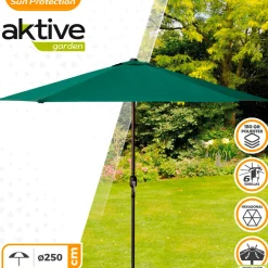 Parasol hexagonal Aktive Garden con chimenea y mástil de aluminio Ø250 cm