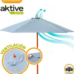 Parasol hexagonal Aktive Garden con mástil de madera antracita Ø300x250 cm
