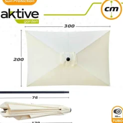 Parasol rectangular Aktive Garden con manivela crema 245x300x200 cm