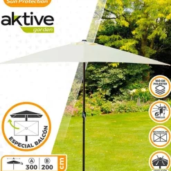 Parasol rectangular Aktive Garden con manivela crema 245x300x200 cm