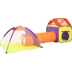 Parque de juegos infantil FunTunnel 2 tiendas + túnel multicolor 111x123x338 cm