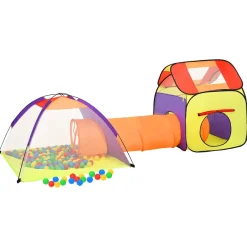 Parque de juegos infantil FunTunnel 2 tiendas + túnel multicolor 111x123x338 cm