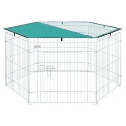 Parque de juegos para perros PawHut 6 paneles con puerta + toldo inox Ø120x60 cm