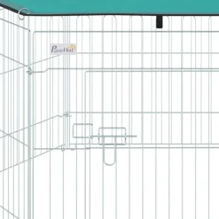 Parque de juegos para perros PawHut 6 paneles con puerta + toldo inox Ø120x60 cm
