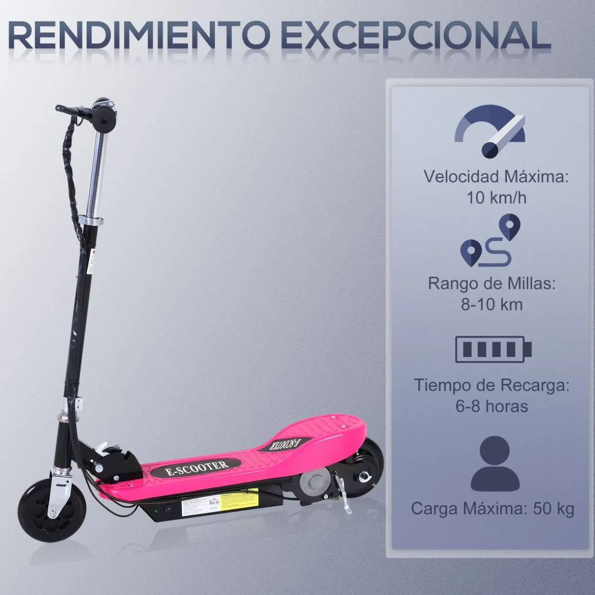 Patinete eléctrico infantil Homcom manillar ajustable +7A rosa 87-95x78x37 cm