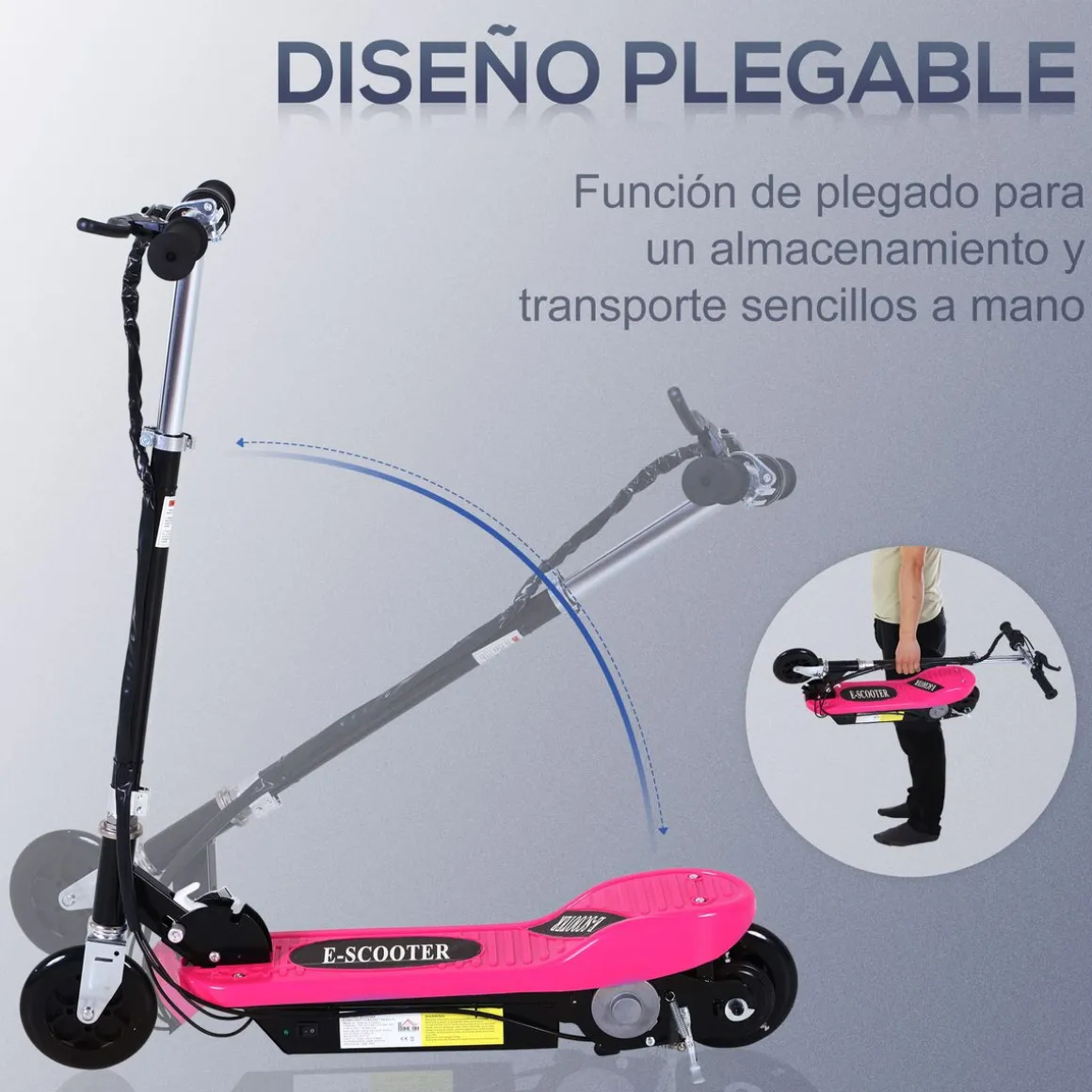 Patinete eléctrico infantil Homcom manillar ajustable +7A rosa 87-95x78x37 cm