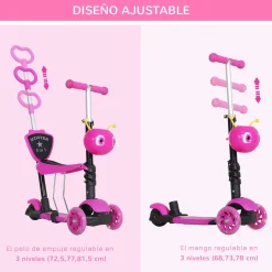 Patinete infantil Miga Homcom 3 en 1 con asiento +18 meses rosa 72,5x62x25 cm