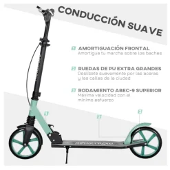 Patinete plegable Homcom +14A negro/verde 91-104x91,5x36,5 cm