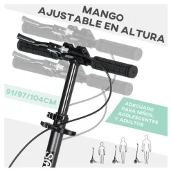 Patinete plegable Homcom +14A negro/verde 91-104x91,5x36,5 cm