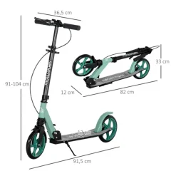 Patinete plegable Homcom +14A negro/verde 91-104x91,5x36,5 cm