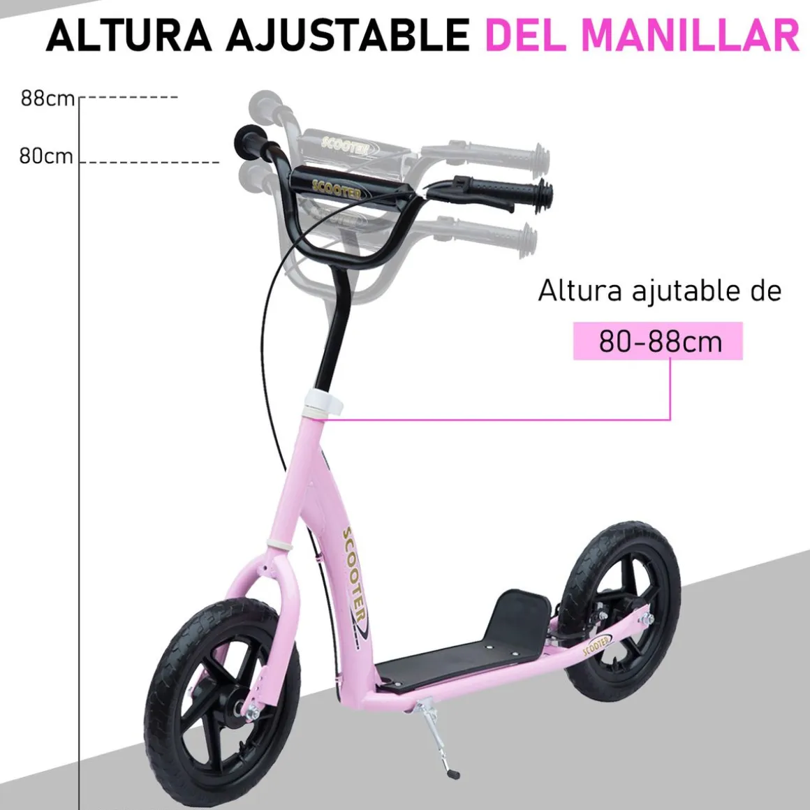 Patinete scooter Homcom 2 ruedas altura ajustable 5-12 años 80-88x120x52 cm