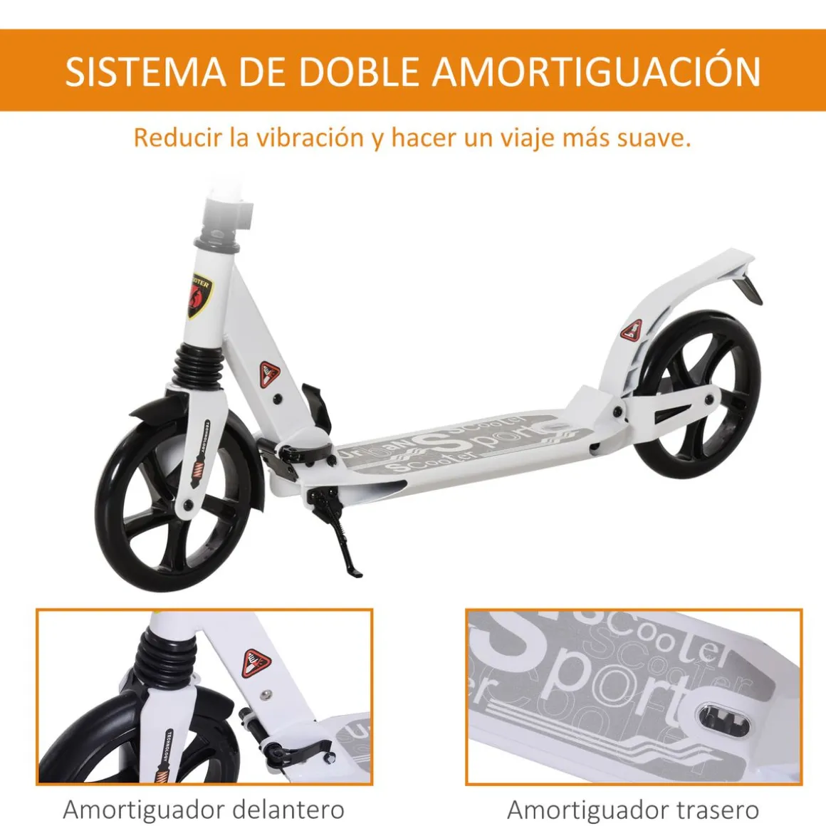 Patinete scooter Homcom plegable altura ajustbale +14 años 90-105x94x38 cm