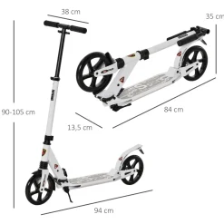 Patinete scooter Homcom plegable altura ajustbale +14 años 90-105x94x38 cm