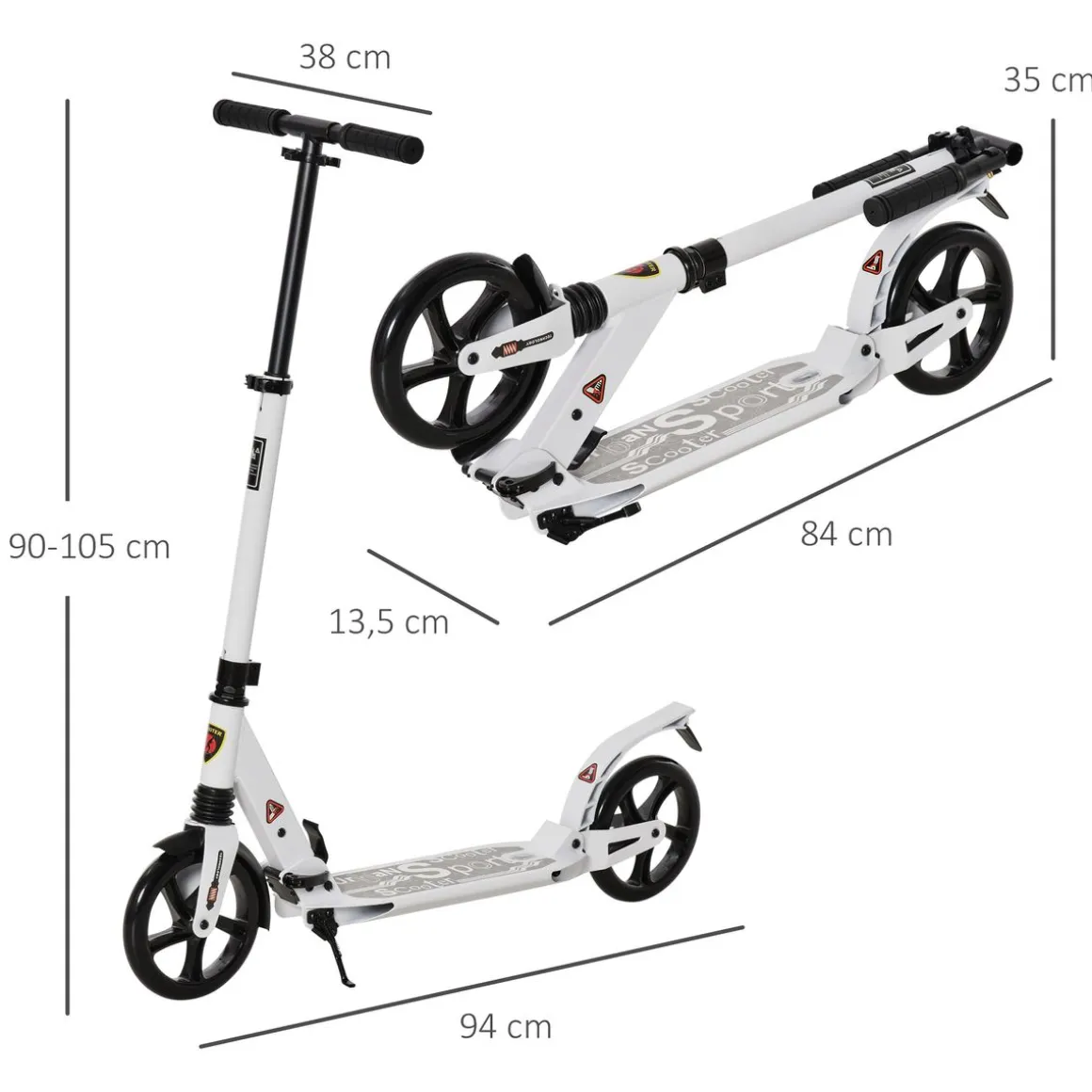 Patinete scooter Homcom plegable altura ajustbale +14 años 90-105x94x38 cm