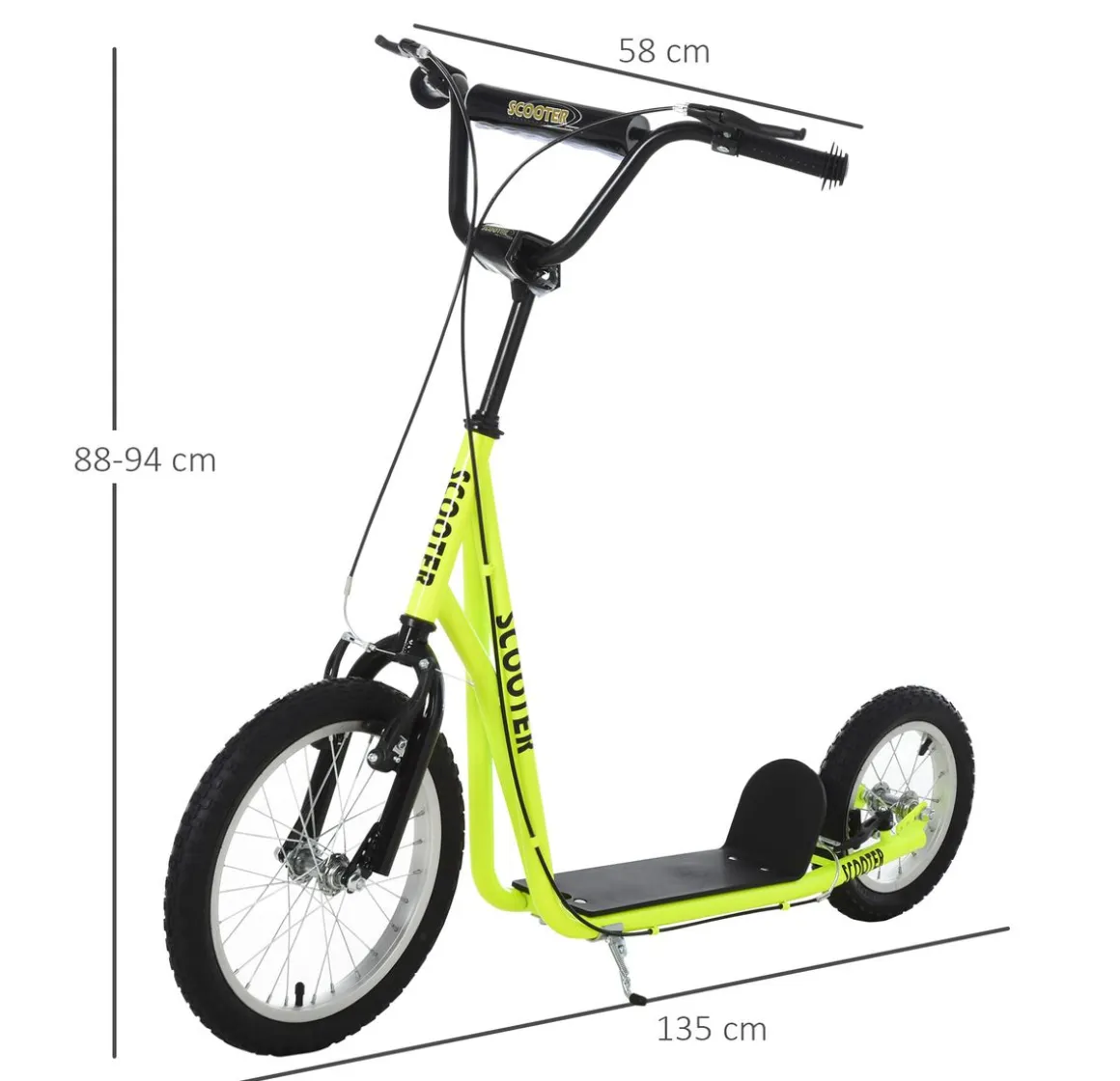 Patinete scooter Marte Homcom manillar ajustable + doble freno 96x58x139 cm