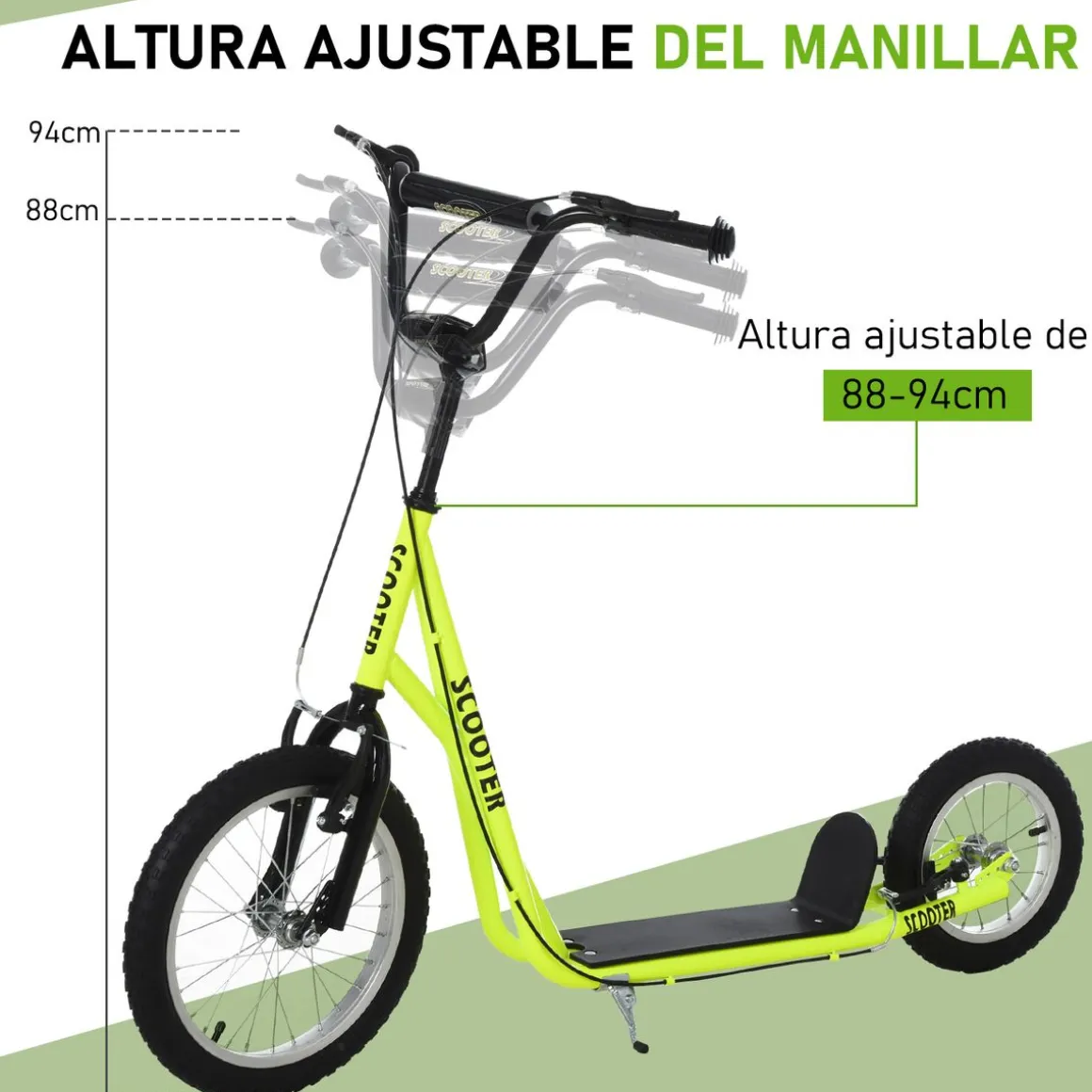 Patinete scooter Marte Homcom manillar ajustable + doble freno 96x58x139 cm