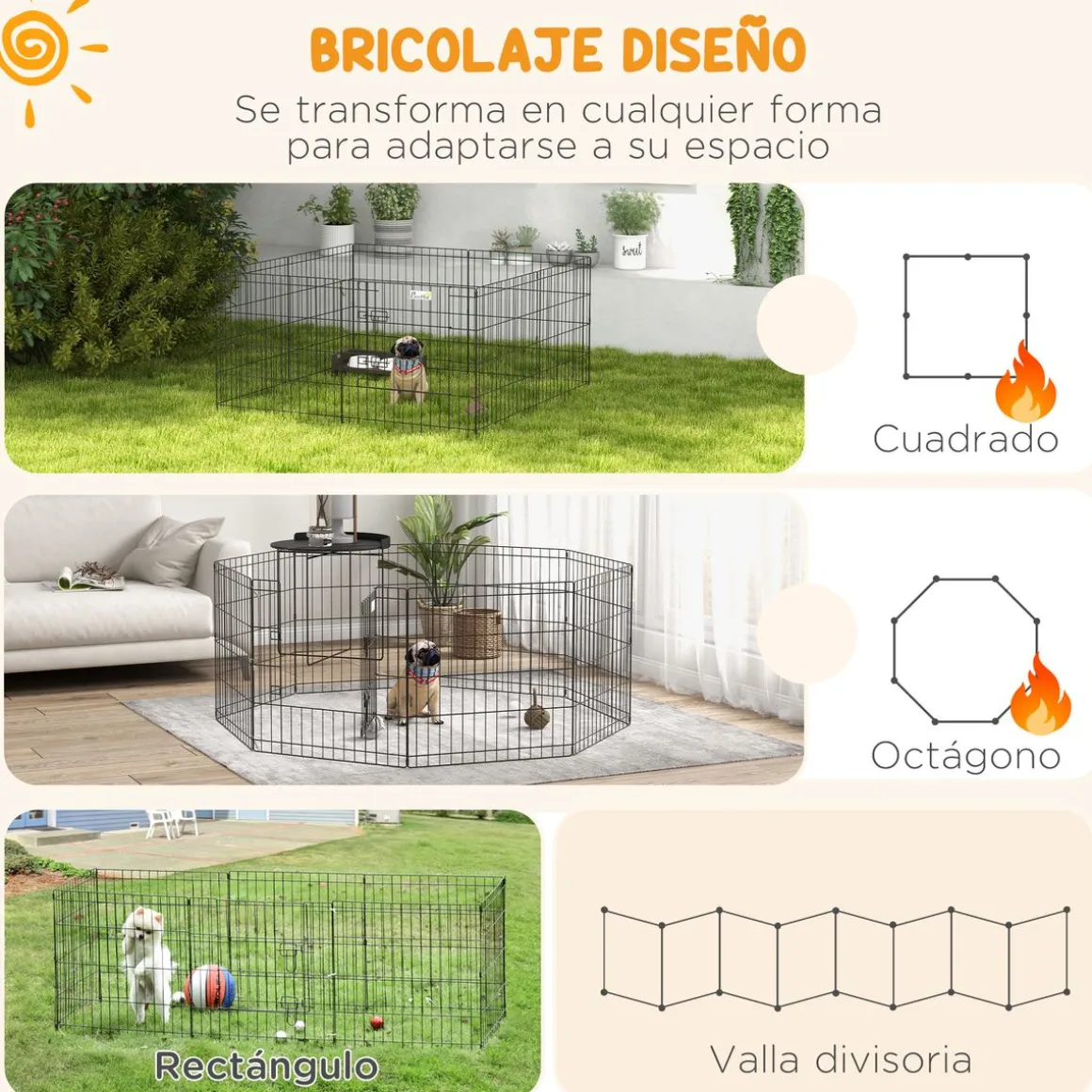 Pawhut parque de juegos para perros 8 paneles plegables negro