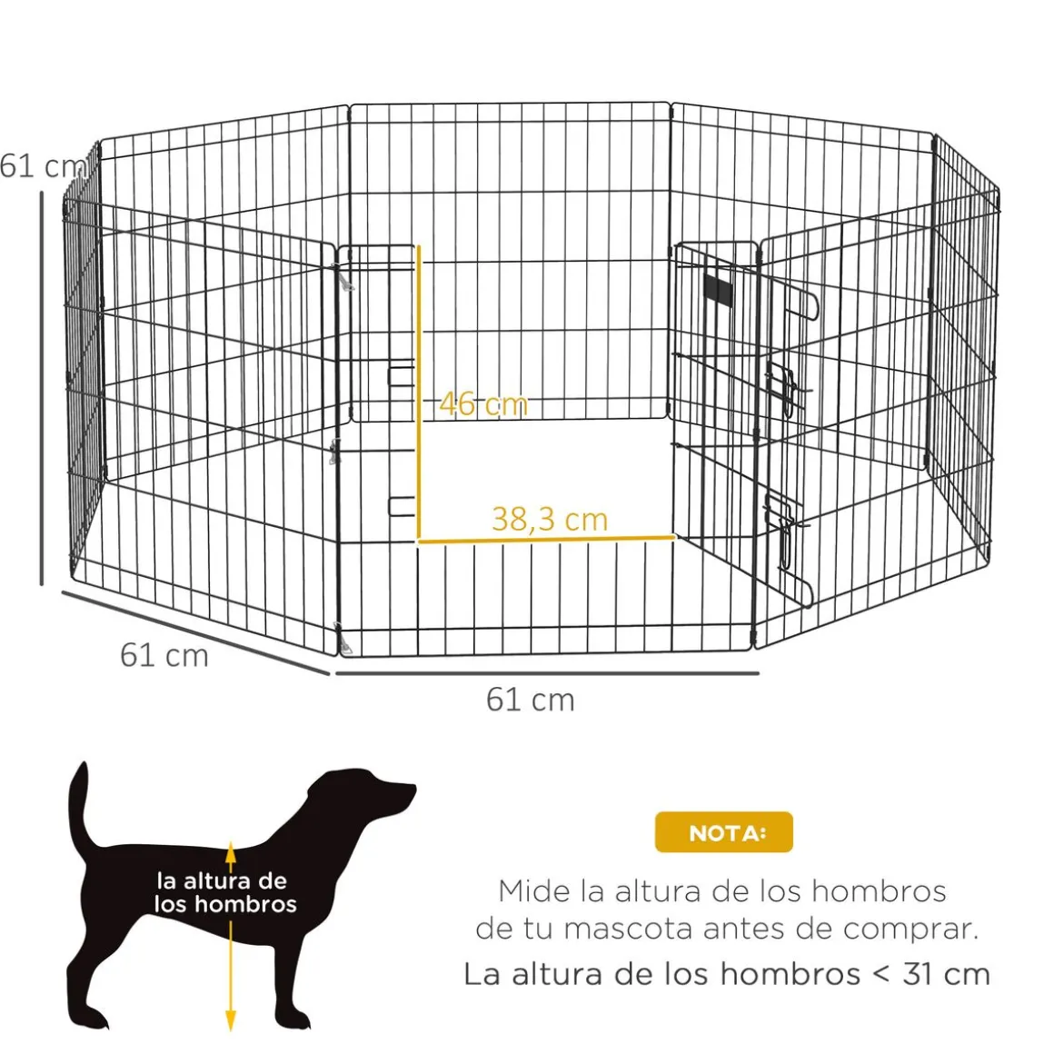 Pawhut parque de juegos para perros 8 paneles plegables negro