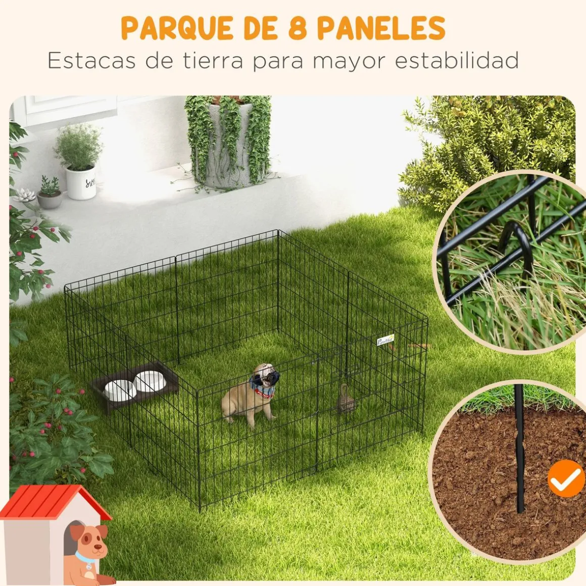 Pawhut parque de juegos para perros 8 paneles plegables negro