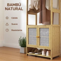Perchero Aoi Homcom con barra y armario natural 168x53x31 cm