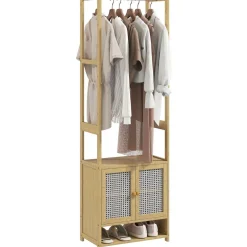 Perchero Aoi Homcom con barra y armario natural 168x53x31 cm