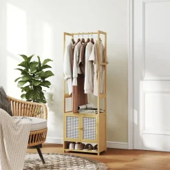 Perchero Aoi Homcom con barra y armario natural 168x53x31 cm