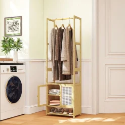 Perchero Aoi Homcom con barra y armario natural 168x53x31 cm