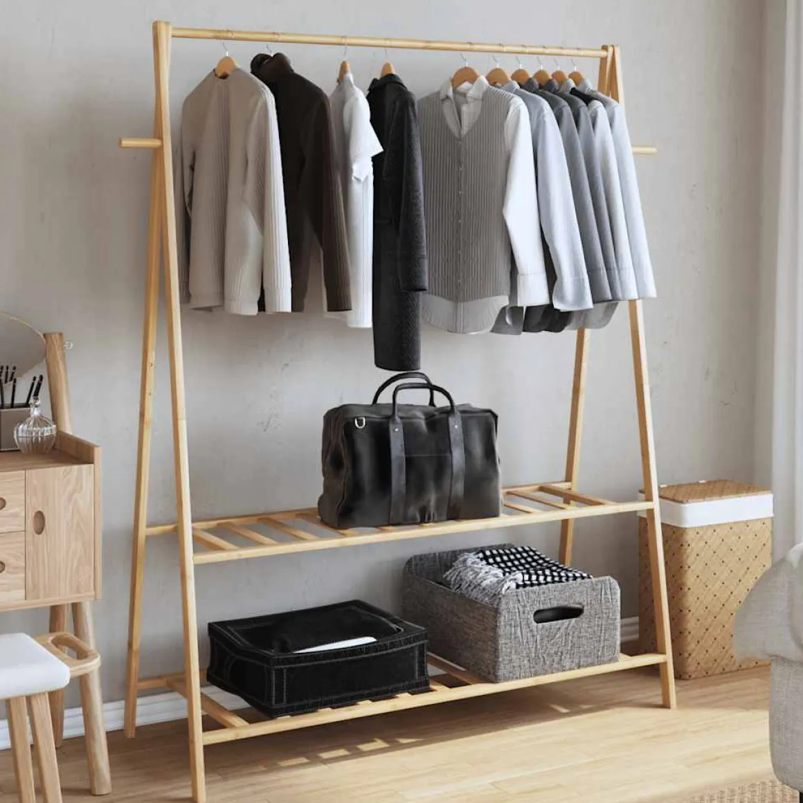 Perchero Bosque plegable 2 estantes natural 150,5x132x45,5 cm