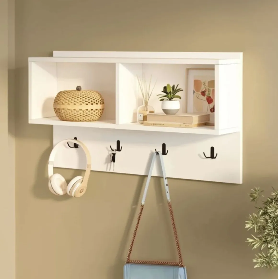 Perchero Brian 4 ganchos + 2 compartimentos blanco 51x92x18,8 cm