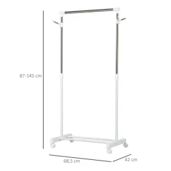 Perchero burro Homcom regulable con estante 4 ruedas blanco 87/145x68,5x42 cm