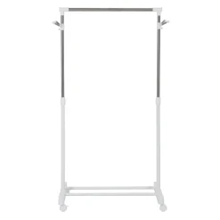 Perchero burro Homcom regulable con estante 4 ruedas blanco 87/145x68,5x42 cm